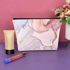 Pink Marble Pattern Makeup Bag For Women Roomy Makeup Travel Bag