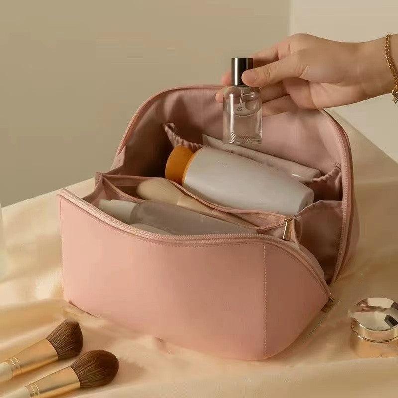 Large Capacity Travel Cosmetic Bag Leather Makeup Bag