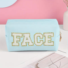 Preppy Makeup Bag Organizer with Embroidered Letter Patch