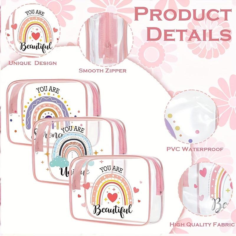 Clear Makeup Bag Rainbow Quotes Waterproof PVC Cosmetic Pouch Graduation Travel