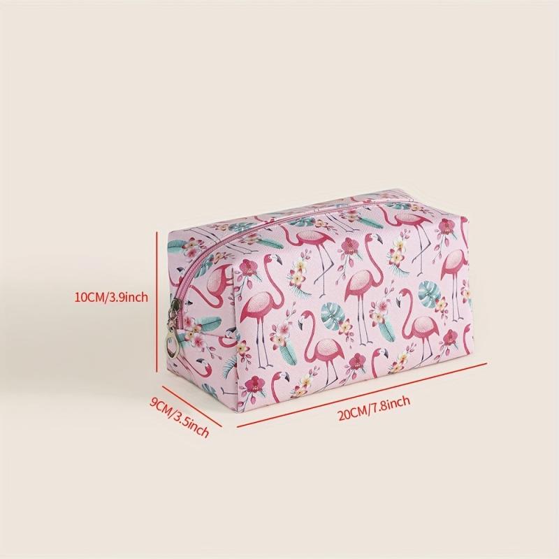 Flamingo & Banana Leaf Pattern Makeup Bag Portable Travel Organizer