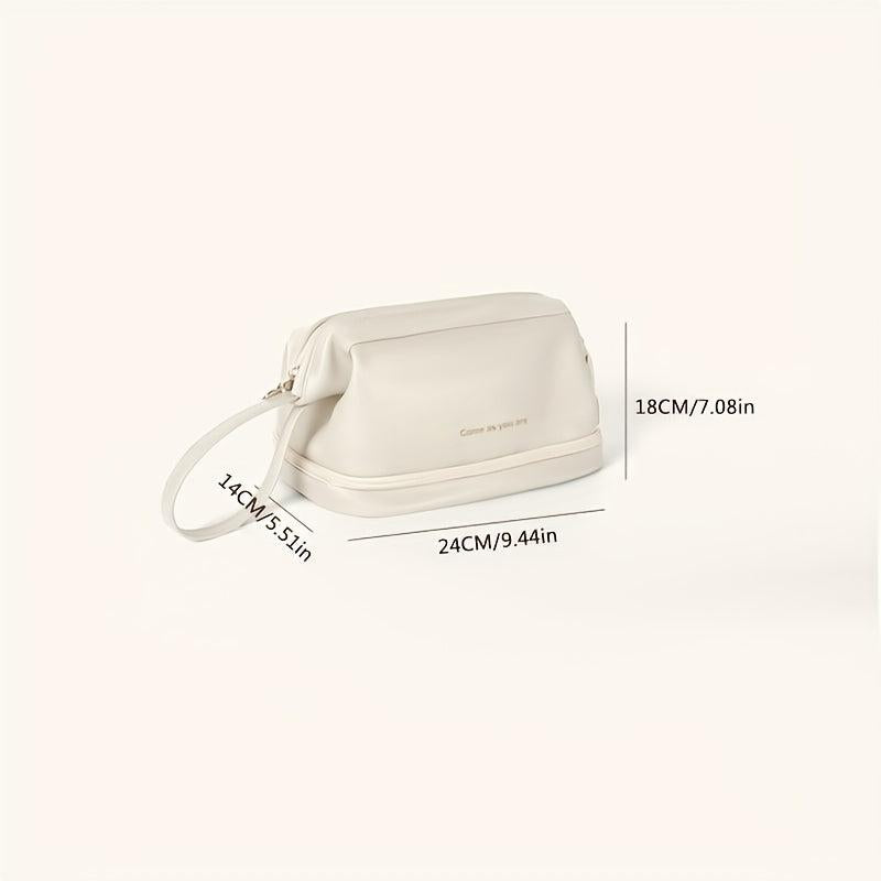 Double Layer Large Capacity Cosmetic Bag with Brush Organizer for Women