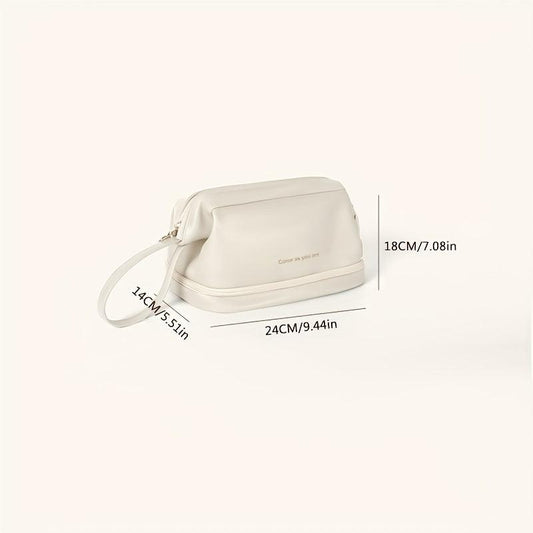 Double Layer Large Capacity Cosmetic Bag with Brush Organizer for Women