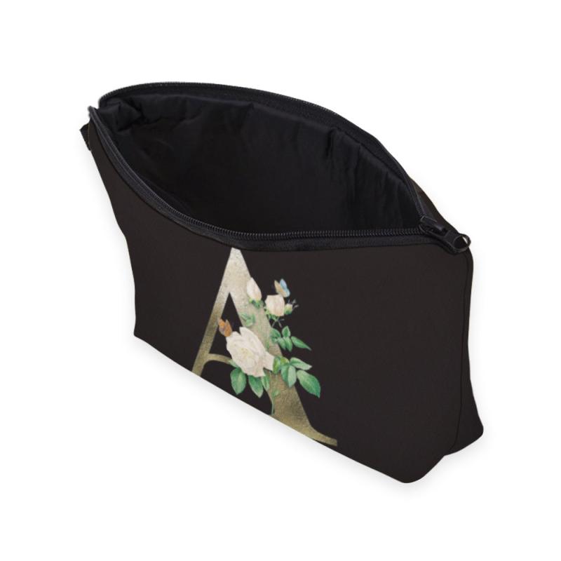 3D Floral Letter Pattern Cosmetic Bag Travel Toiletry Bag for Women