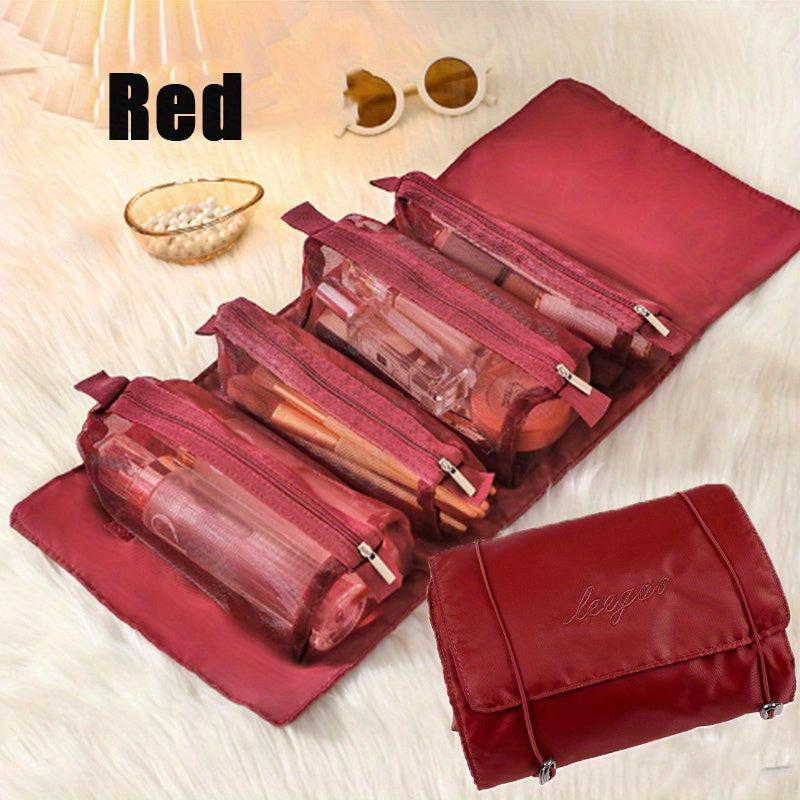 4 In 1 Portable Mesh Makeup Bag Hanging Roll Up Travel Toiletry Bag