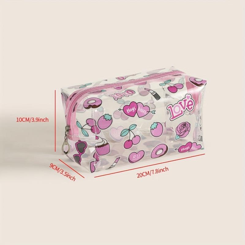 Heart Donut Pattern Makeup Bag PVC Waterproof Roomy Zipper Makeup Pouch