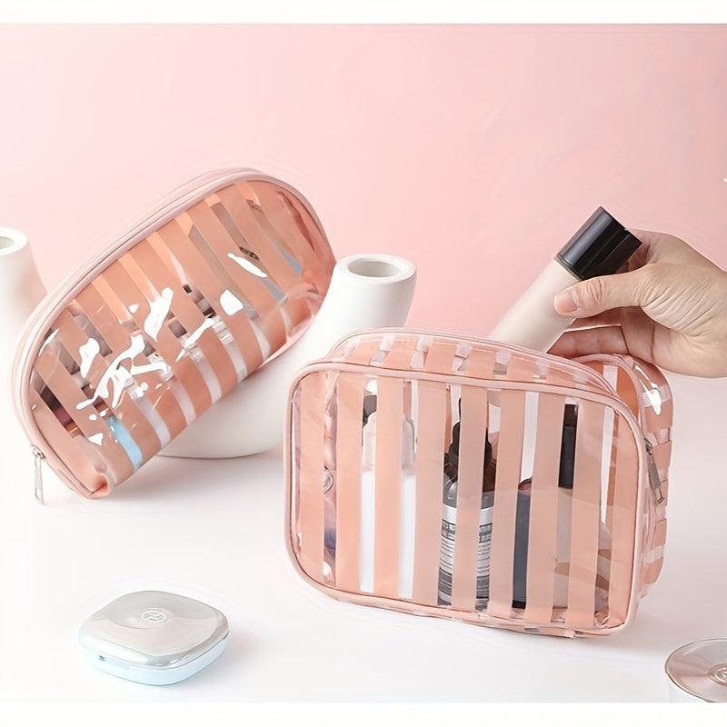 3Pcs Stripes Pattern Makeup Bags Kit Portable Waterproof Travel Organizer