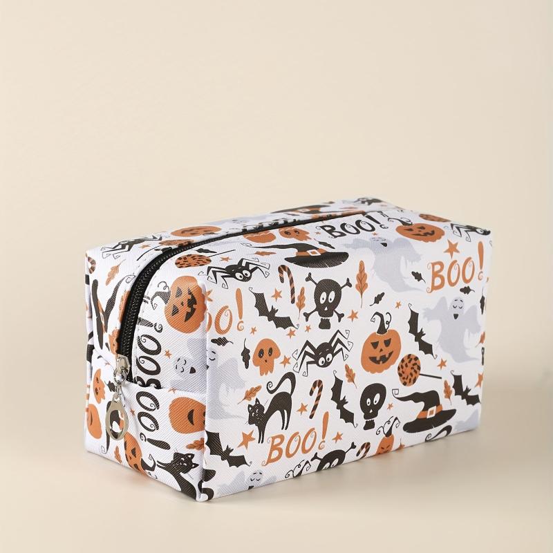Halloween Pumpkin & Spider Skull Print Makeup Bag