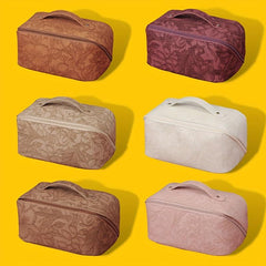 Embossed PU Leather Floral Makeup Bag with Handle