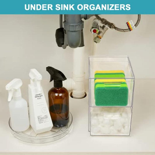 2 Pack Stackable Makeup Organizer Storage Drawers Clear Plastic Storage Bins