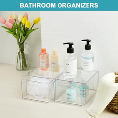 2 Pack Stackable Makeup Organizer Storage Drawers Clear Plastic Storage Bins