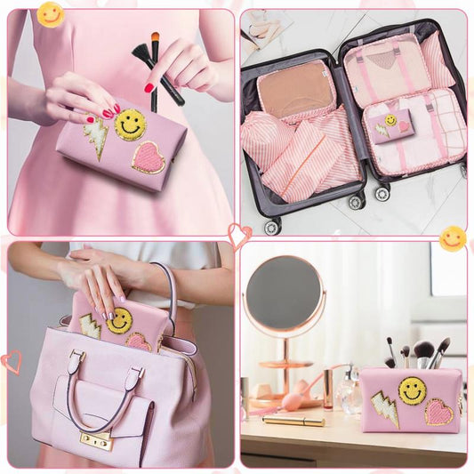 Preppy Patch Cosmetic Toiletry Bag Portable Waterproof Makeup Bag