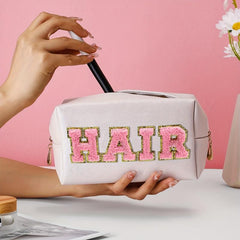 Chenille Letter Makeup Bag Organizer Case Zipper Cosmetic Pouch for Women