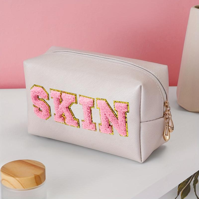 Chenille Letter Makeup Bag Organizer Case Zipper Cosmetic Pouch for Women