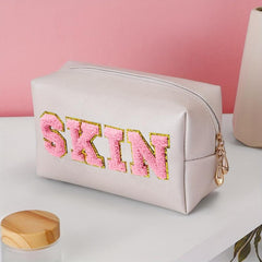 Chenille Letter Makeup Bag Organizer Case Zipper Cosmetic Pouch for Women