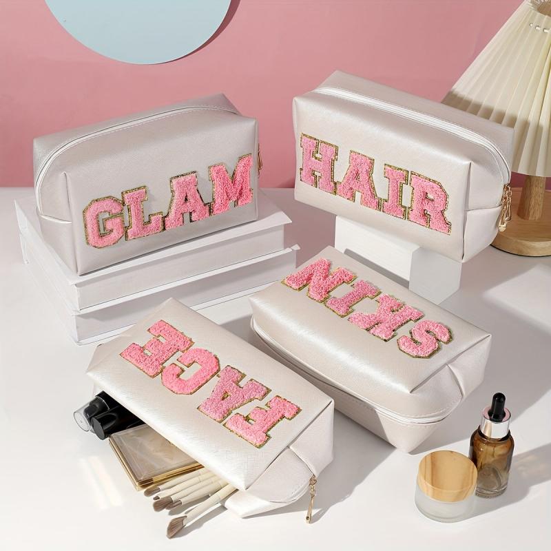Chenille Letter Makeup Bag Organizer Case Zipper Cosmetic Pouch for Women