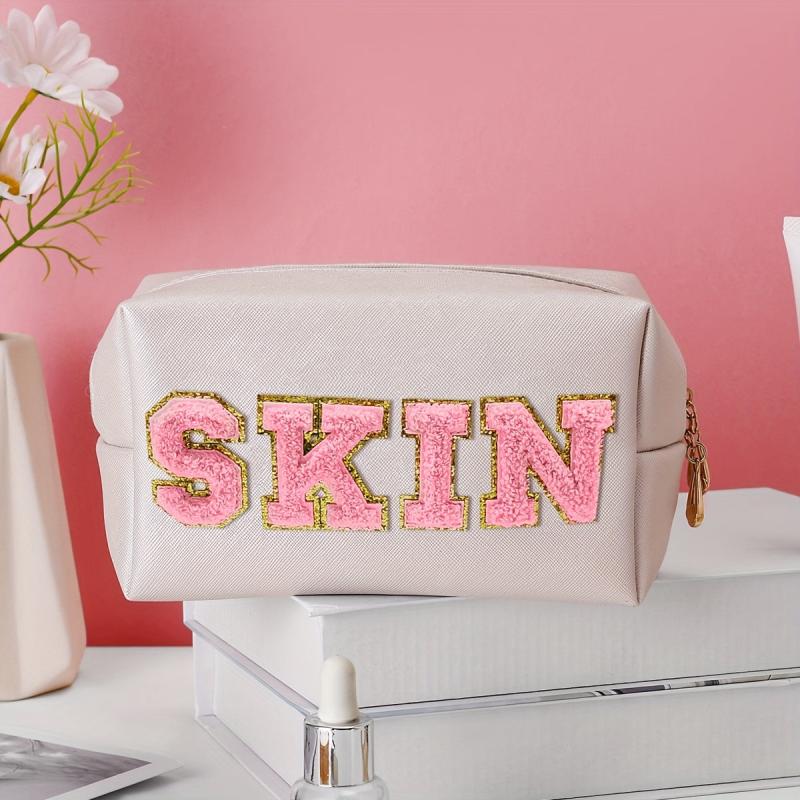 Chenille Letter Makeup Bag Organizer Case Zipper Cosmetic Pouch for Women