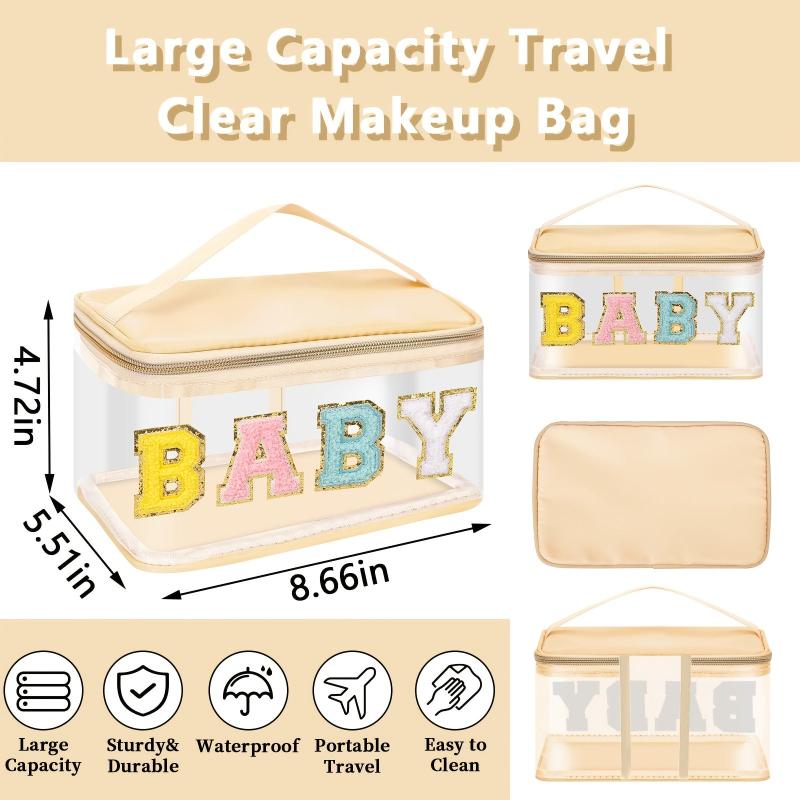 Chenille Letter Clear Makeup Bag Zipper Waterproof Cosmetic Handbag