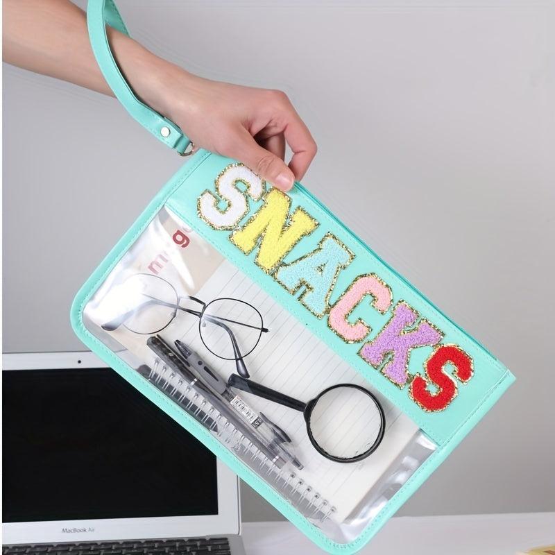 Chenille Letter Bag Clear Cosmetic Pouch Zipper Makeup Snack Purse