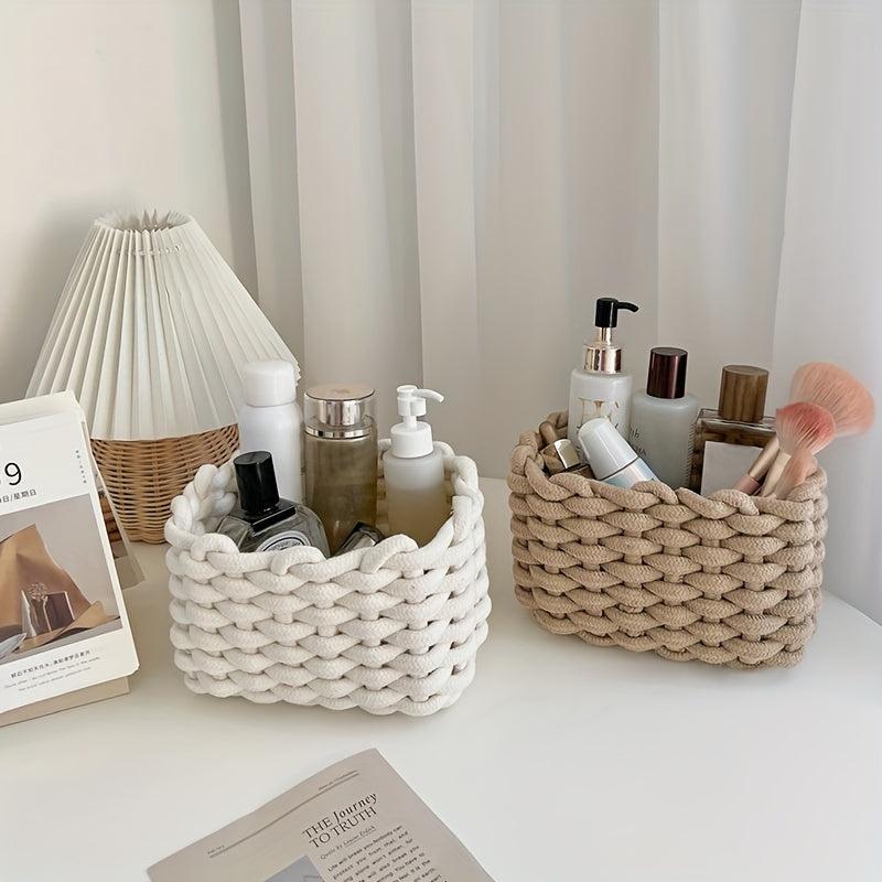 Cotton Rope Woven Storage Basket for Jewelry Makeup Masks Cosmetics