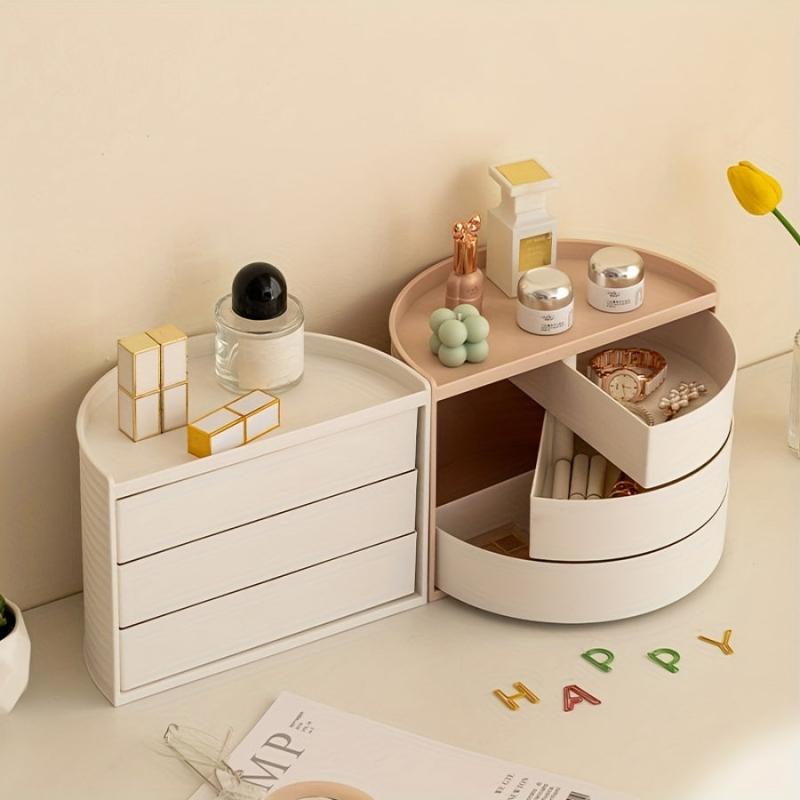Rotatable Jewelry Storage Box Dustproof Layer for Makeup and Accessories