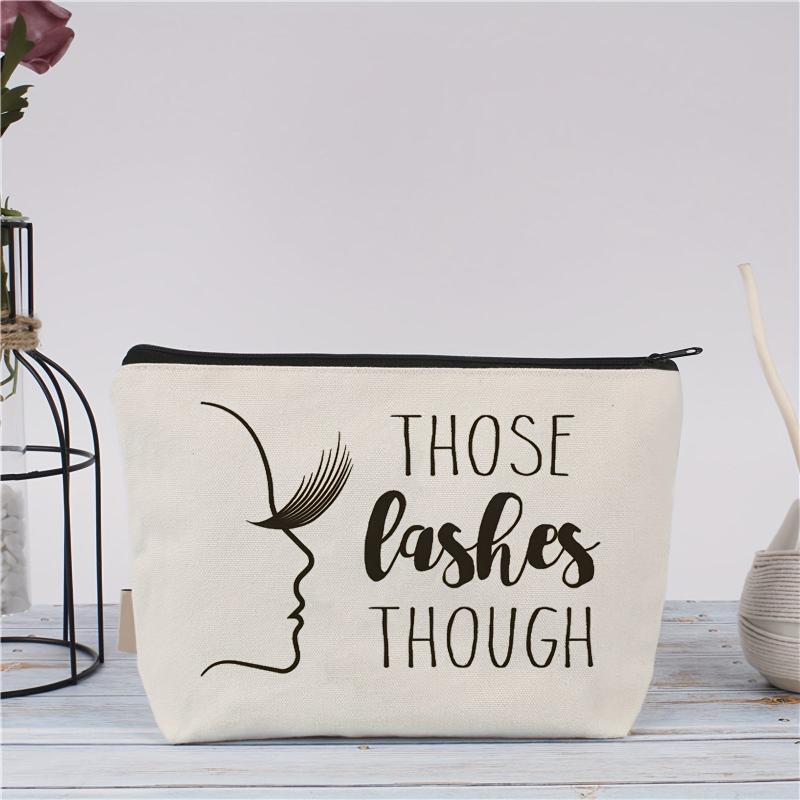 Letter & Lashes Pattern Cosmetic Bag Travel Make Up Pouch Zipper Cosmetic Pouch