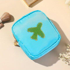 Preppy Embroidered Patch Makeup Pouch