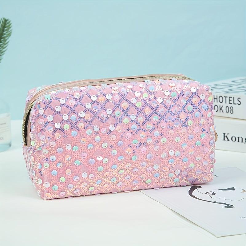 Sequin Cosmetic Bag for Women and Girls - Travel and Toiletry Organizer