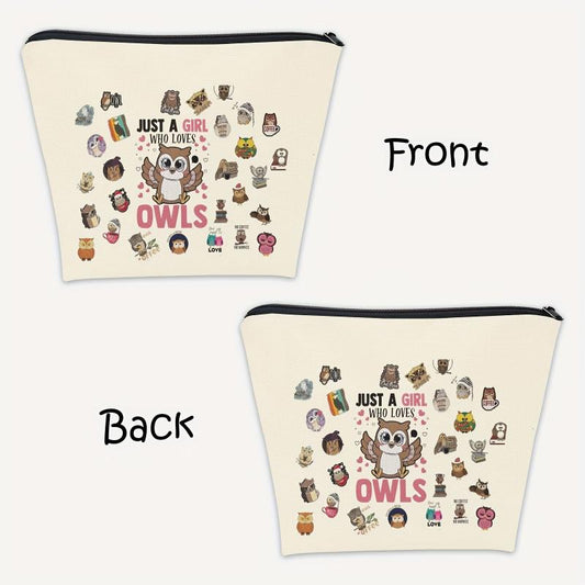 Owl Makeup Bag for Women - Just A Girl Who Loves Owls