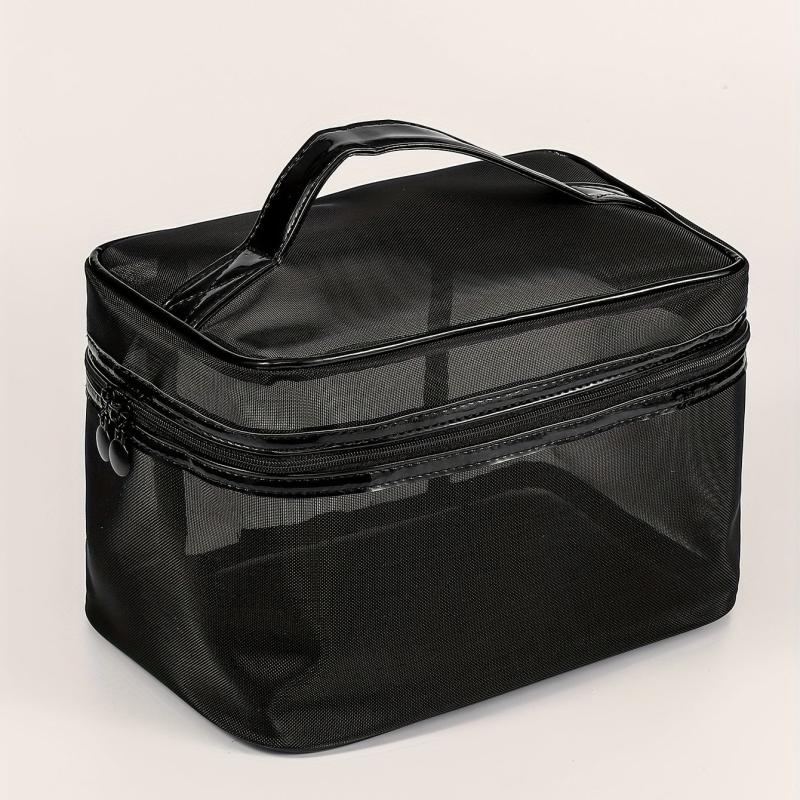 Clear Mesh Square Makeup Bag With Handle Portable Cosmetic Bag