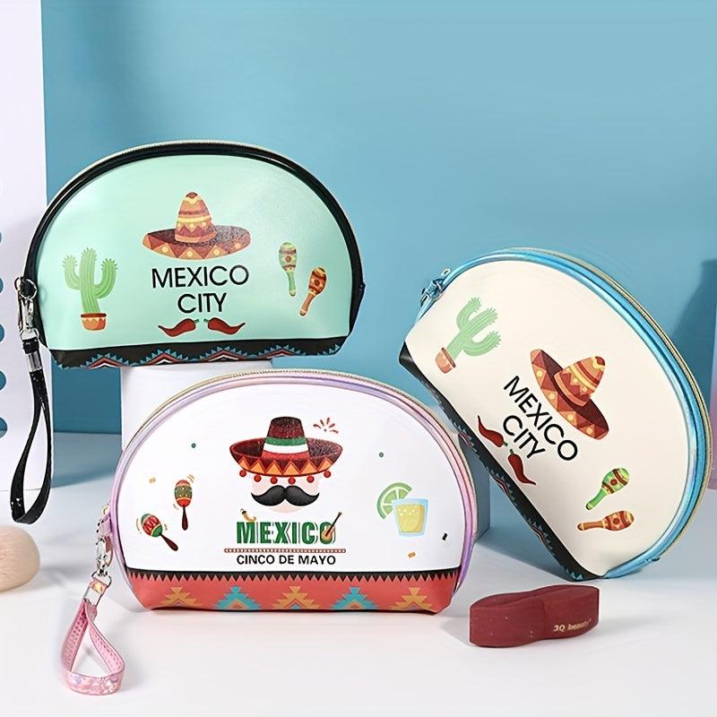 Mexico City Print Makeup Bag Portable Toiletry Bag for Women