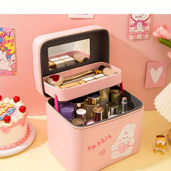 Cosmetic Bag With Mirror Makeup Organizer With Foldable Tray