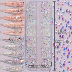 3600pcs Nail Art Rhinestone Crystal Clear Aurora Studs Gems Stones With Box