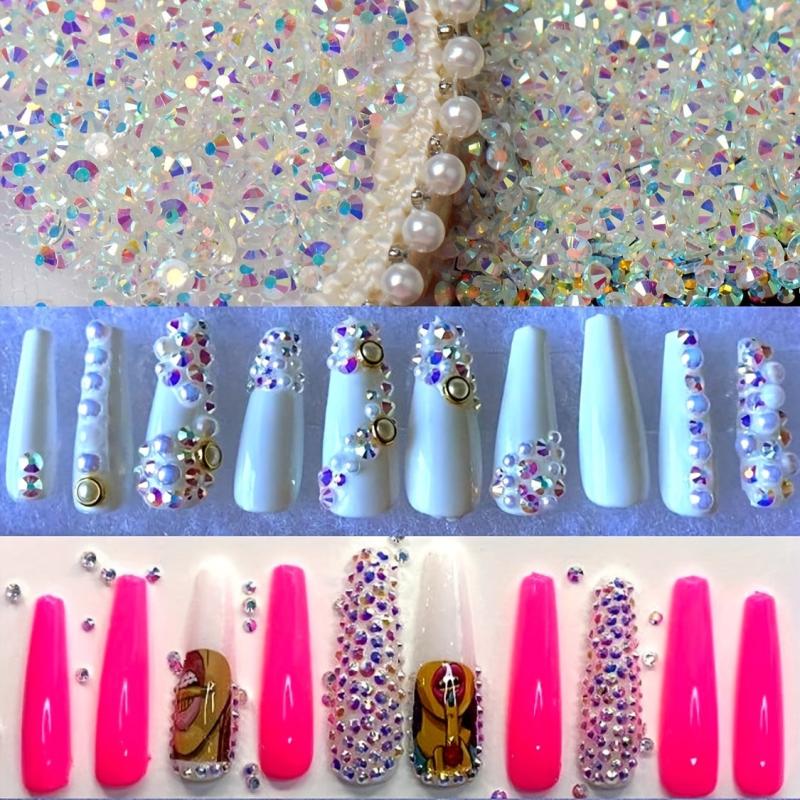 3600pcs Nail Art Rhinestone Crystal Clear Aurora Studs Gems Stones With Box