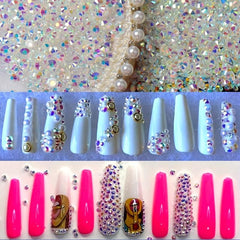 3600pcs Nail Art Rhinestone Crystal Clear Aurora Studs Gems Stones With Box