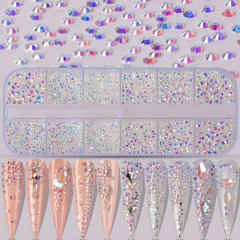 3600pcs Nail Art Rhinestone Crystal Clear Aurora Studs Gems Stones With Box