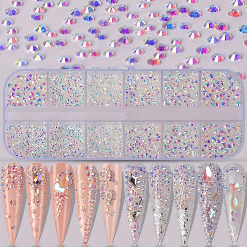 3600pcs Nail Art Rhinestone Crystal Clear Aurora Studs Gems Stones With Box