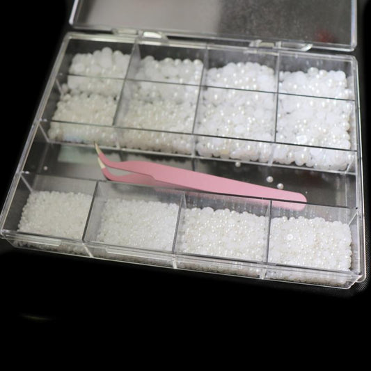 13 Grids Flatback Nail Pearls Set With Tweezers For Nail Art Decoration