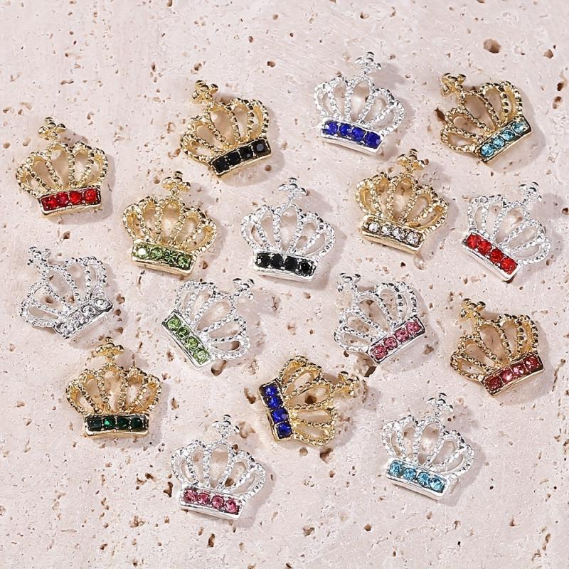 10pcs Crown Nail Art Charms With Rhinestones Alloy Nail Art Accessories