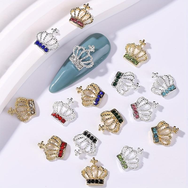 10pcs Crown Nail Art Charms With Rhinestones Alloy Nail Art Accessories