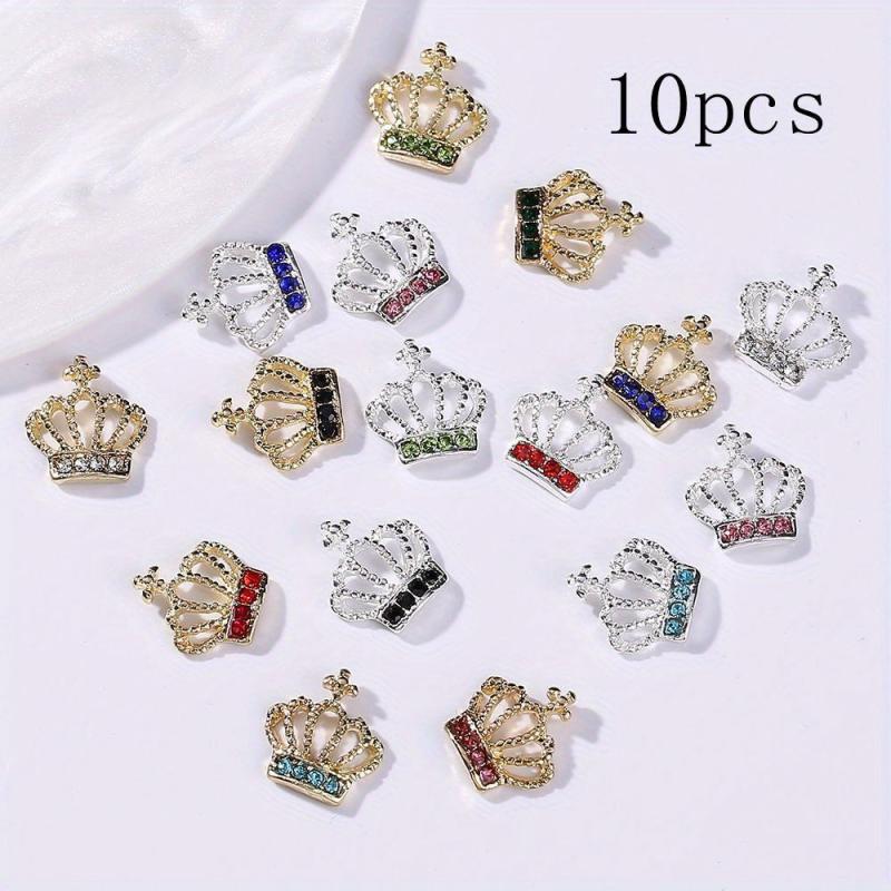 10pcs Crown Nail Art Charms With Rhinestones Alloy Nail Art Accessories