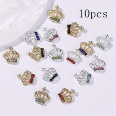 10pcs Crown Nail Art Charms With Rhinestones Alloy Nail Art Accessories