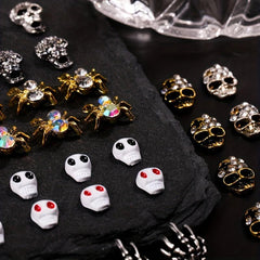 50pcs Halloween Skull Skeleton Spider Nail Charms with Rhinestones 3D Alloy