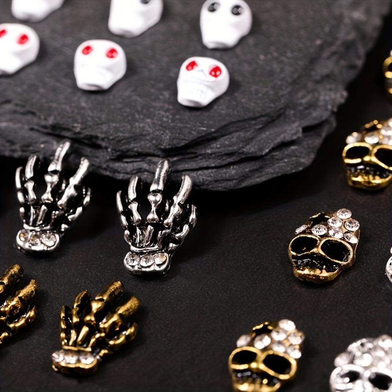 50pcs Halloween Skull Skeleton Spider Nail Charms with Rhinestones 3D Alloy
