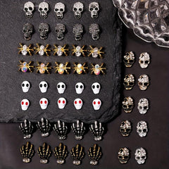 50pcs Halloween Skull Skeleton Spider Nail Charms with Rhinestones 3D Alloy