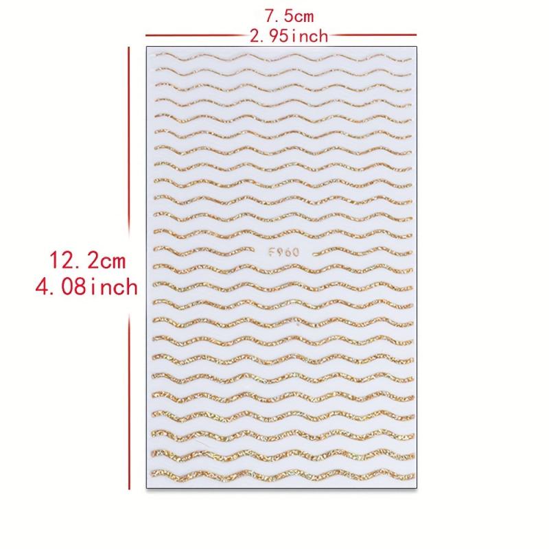 Golden Satin Glitter Powder Nail Art Stickers French Lines Laser Pack of 1