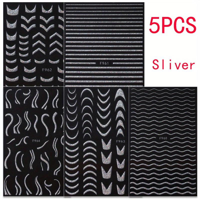 Golden Satin Glitter Powder Nail Art Stickers French Lines Laser Pack of 1