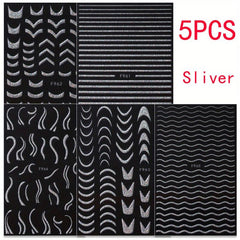 Golden Satin Glitter Powder Nail Art Stickers French Lines Laser Pack of 1