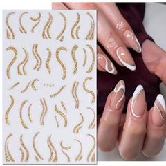 Golden Satin Glitter Powder Nail Art Stickers French Lines Laser Pack of 1