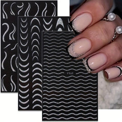 Golden Satin Glitter Powder Nail Art Stickers French Lines Laser Pack of 1